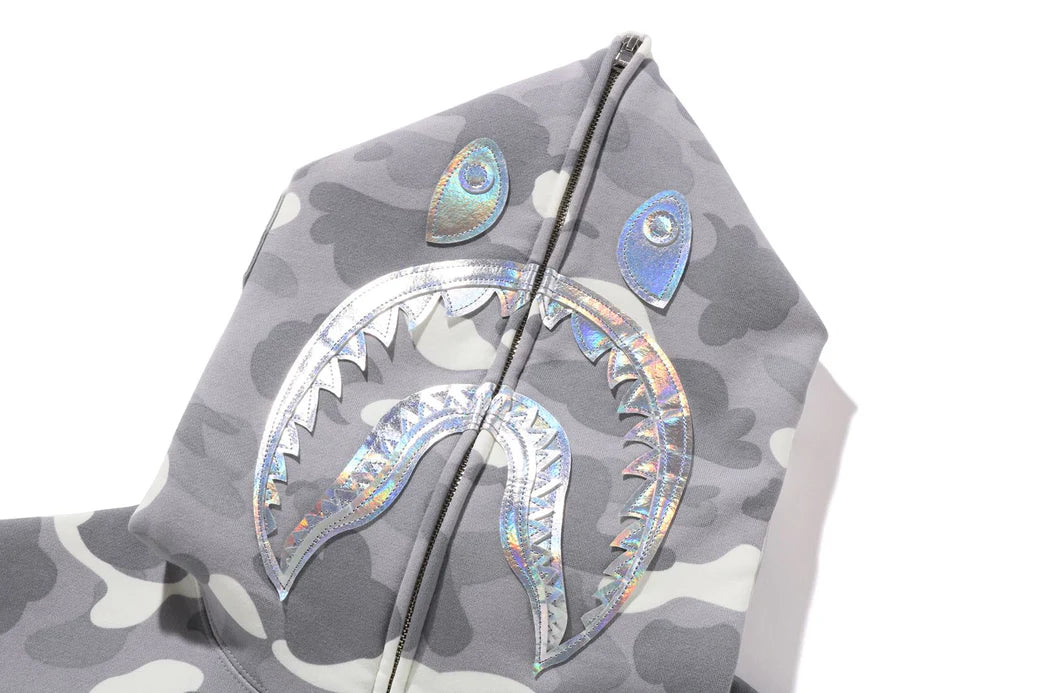 BAPE CITY CAMO SHARK FULL ZIP HOODIE IN GRAY