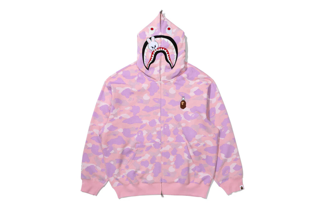 BAPE X STRAY KIDS SHARK FULL ZIP HOODIE IN PINK