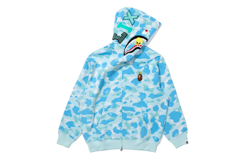 BAPE X STRAY KIDS SHARK FULL ZIP HOODIE IN BLUE