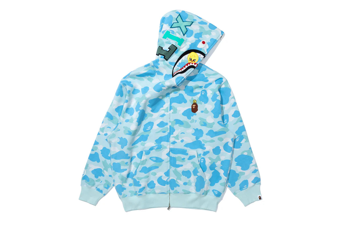 BAPE X STRAY KIDS SHARK FULL ZIP HOODIE IN BLUE