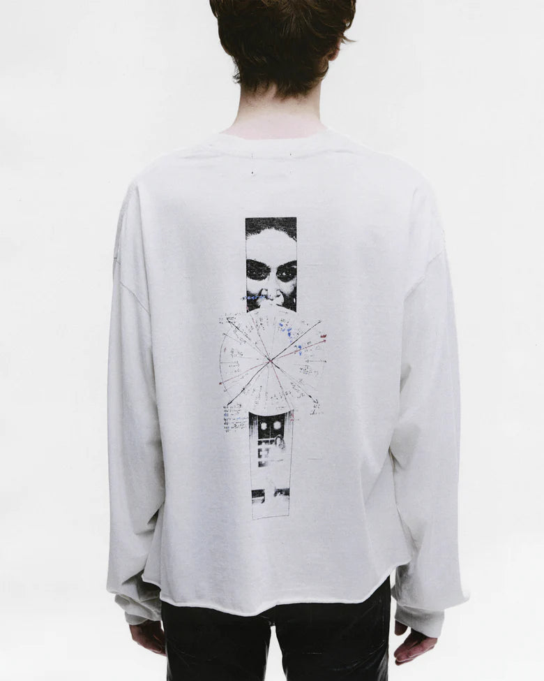 ENFANTS RICHES DÉPRIMÉS CALCULATE YOUR BIRTHRIGHT LS T-SHIRT IN FADED WHITE