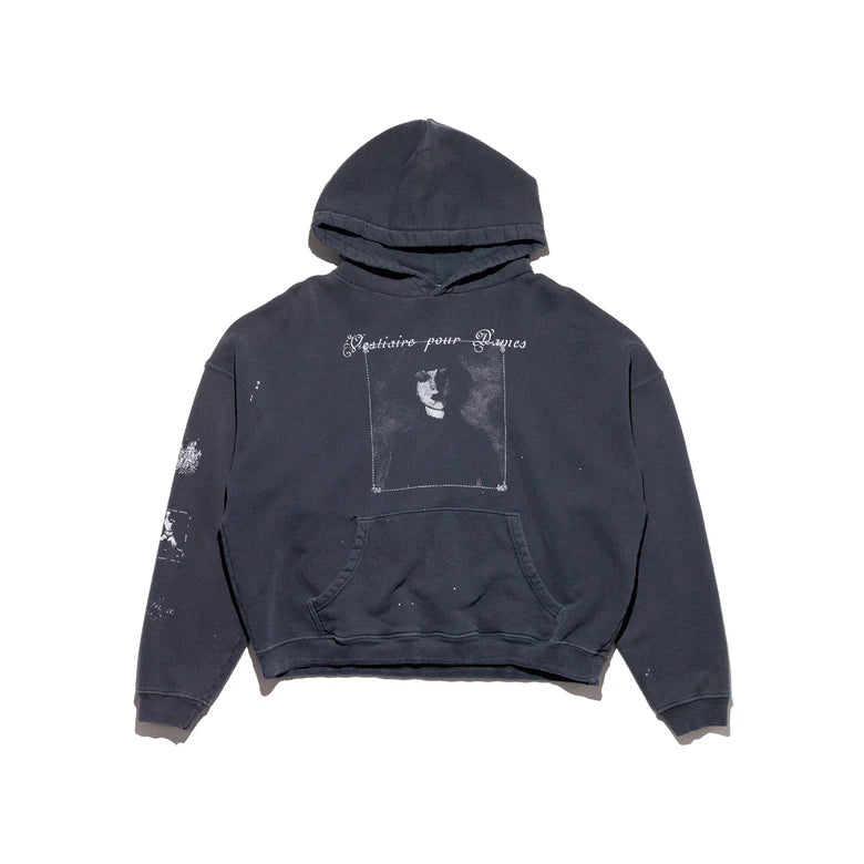 ENFANTS RICHES DÉPRIMÉS VESTIAIRE POUR DAMES HOODIE  IN FADED BLACK WITH PAINT
