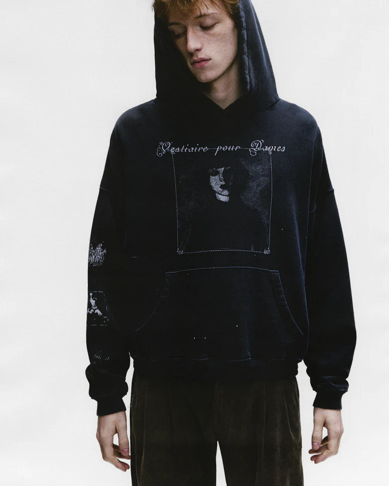 ENFANTS RICHES DÉPRIMÉS VESTIAIRE POUR DAMES HOODIE  IN FADED BLACK WITH PAINT