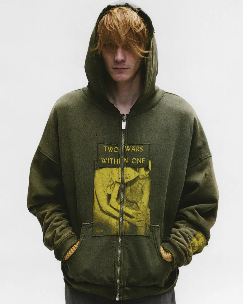 ENFANTS RICHES DÉPRIMÉS TWO WARS WITHIN ONE ASSEMBLAGE ZIP HOODIE IN GARDENER GREEN