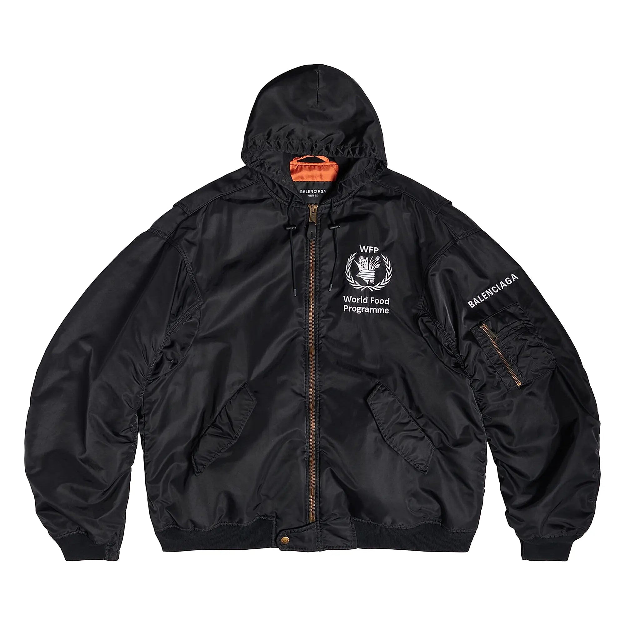BALENCIAGA WFP LIGHT HOODED BOMBER JACKET IN BLACK