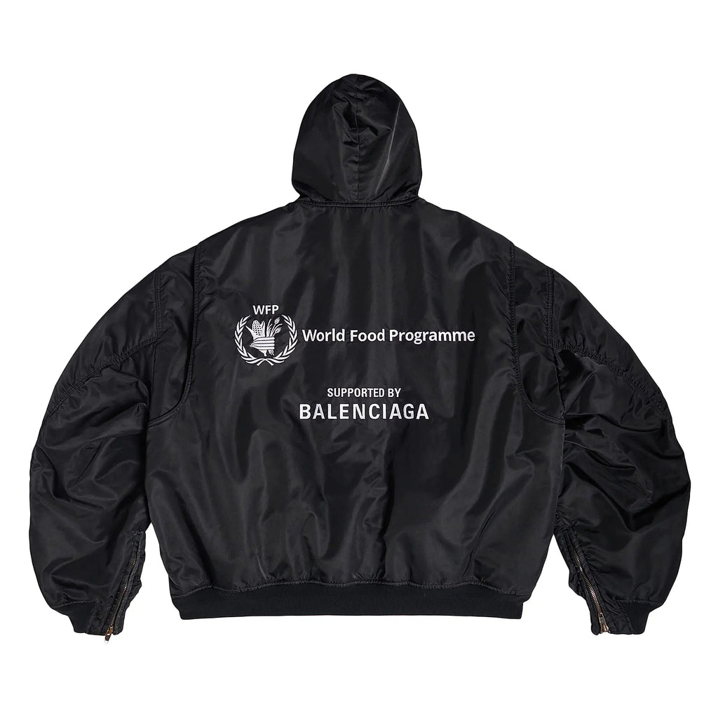 BALENCIAGA WFP LIGHT HOODED BOMBER JACKET IN BLACK