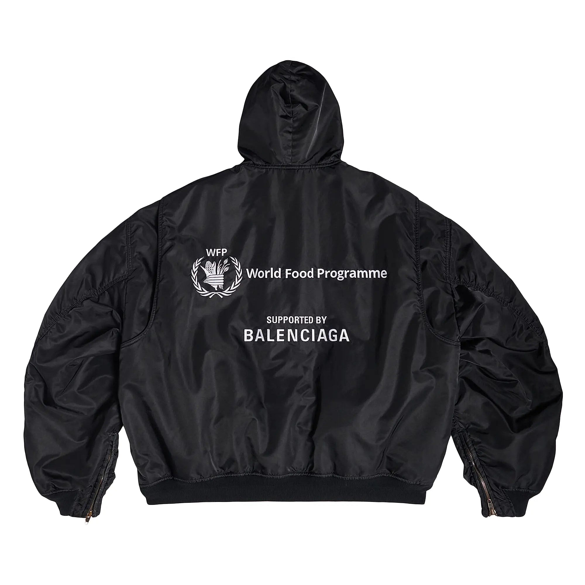 BALENCIAGA WFP LIGHT HOODED BOMBER JACKET IN BLACK