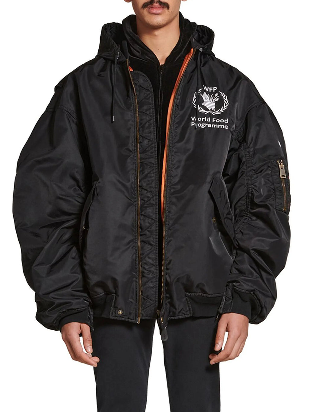 BALENCIAGA WFP LIGHT HOODED BOMBER JACKET IN BLACK
