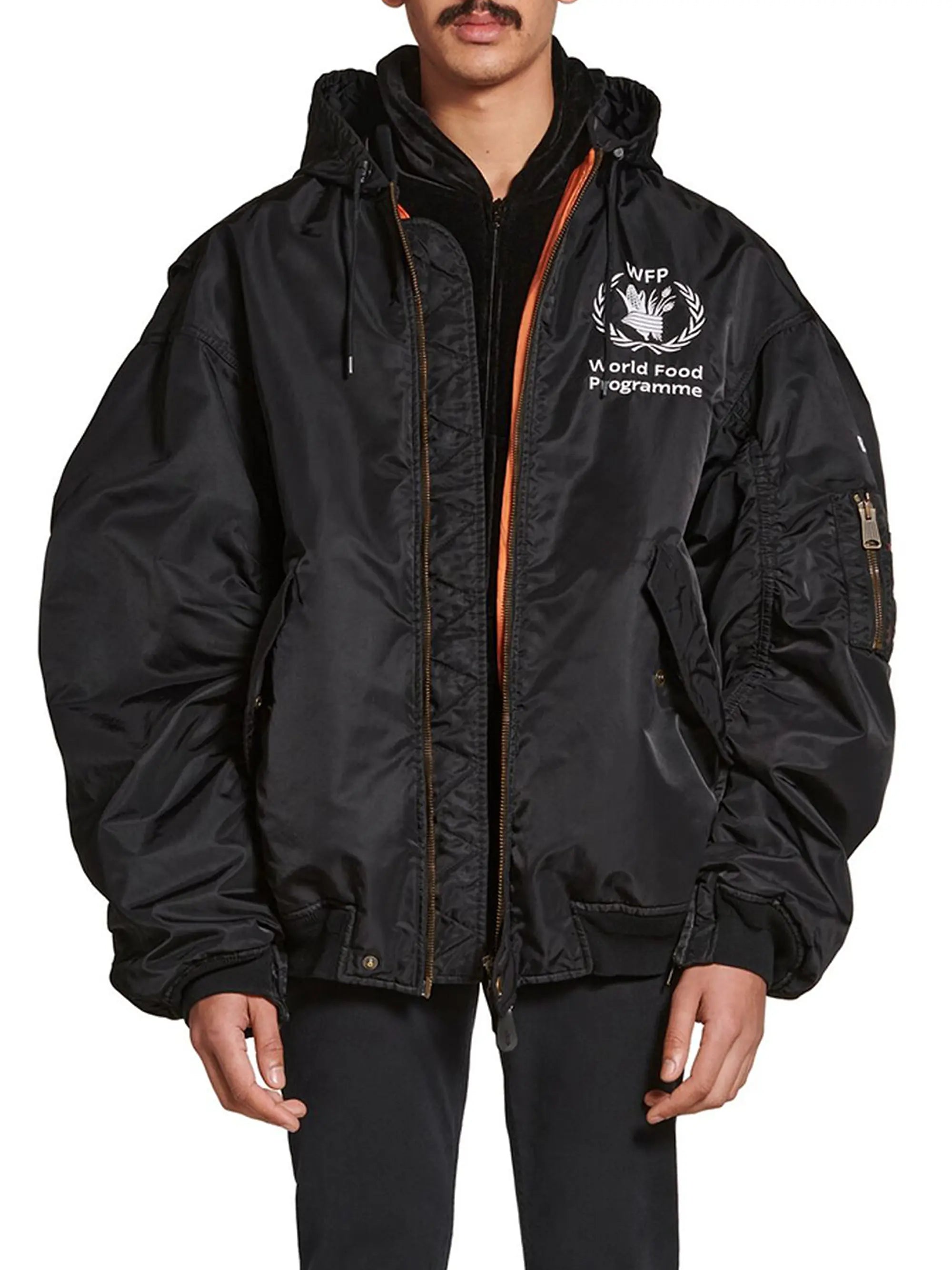 BALENCIAGA WFP LIGHT HOODED BOMBER JACKET IN BLACK