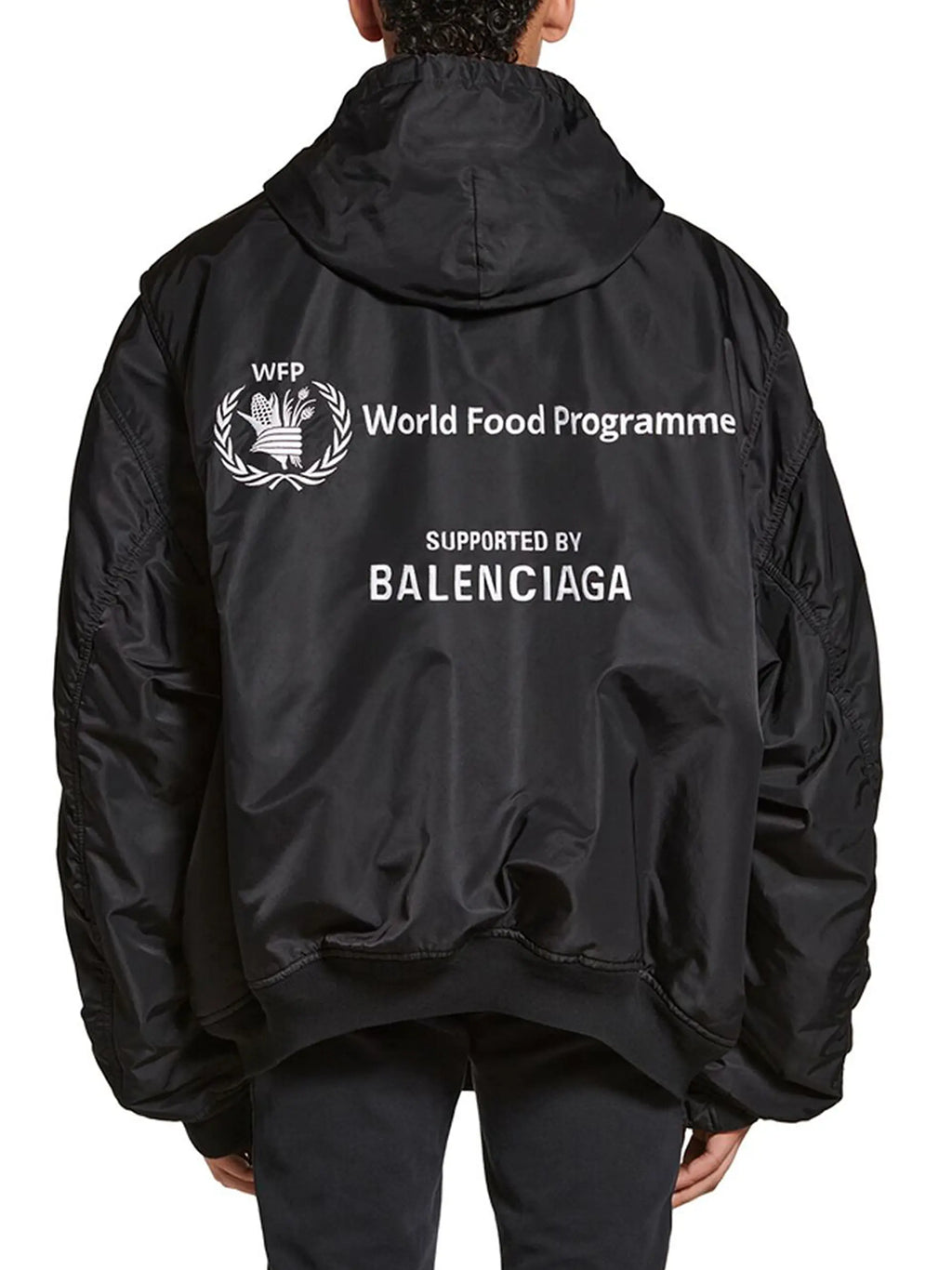 BALENCIAGA WFP LIGHT HOODED BOMBER JACKET IN BLACK