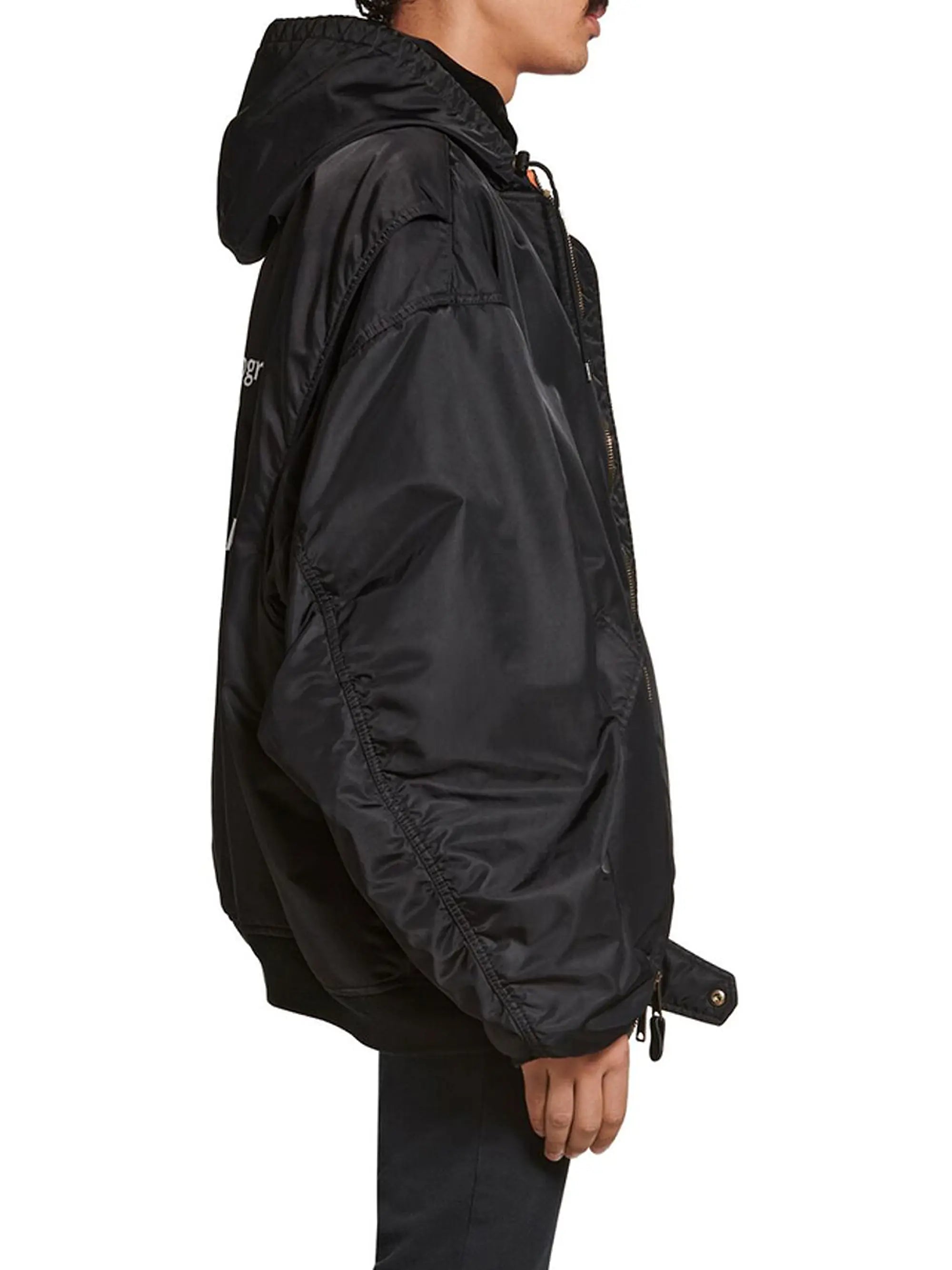 BALENCIAGA WFP LIGHT HOODED BOMBER JACKET IN BLACK