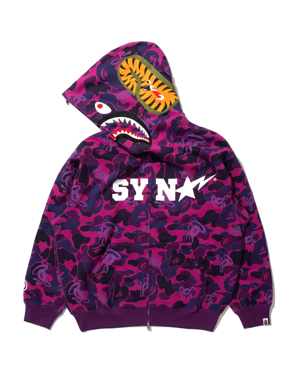 BAPE X SPOTIFY X SYNÁ BY CENTRAL CEE SHARK FULL ZIP HOODIE IN PURPLE