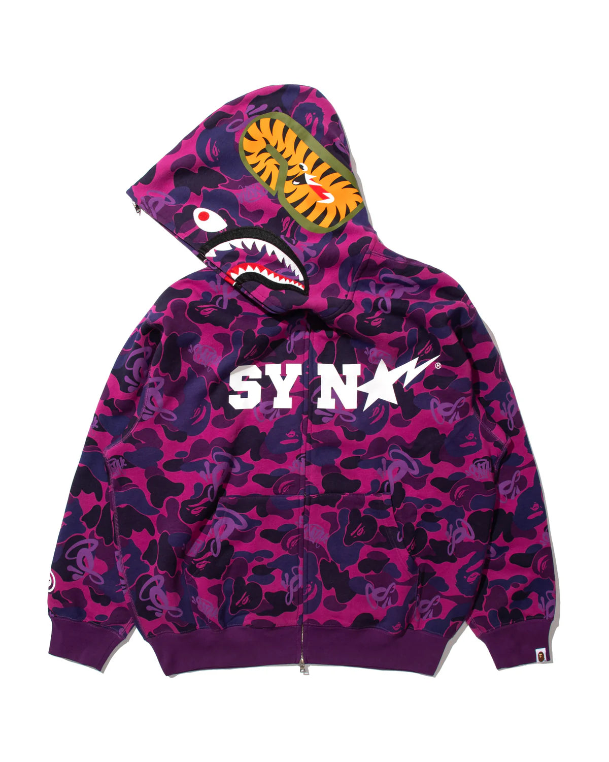 BAPE X SPOTIFY X SYNÁ BY CENTRAL CEE SHARK FULL ZIP HOODIE IN PURPLE