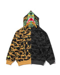 BAPE X CLOT CAMO SPLIT SHARK RELAXED FIT FULL ZIP HOODIE IN BLACK