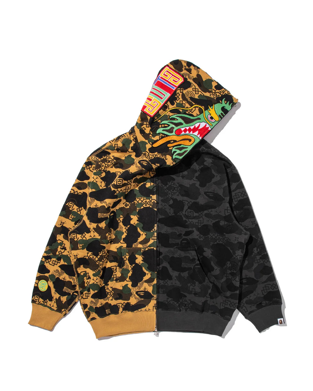 BAPE X CLOT CAMO SPLIT SHARK RELAXED FIT FULL ZIP HOODIE IN BLACK