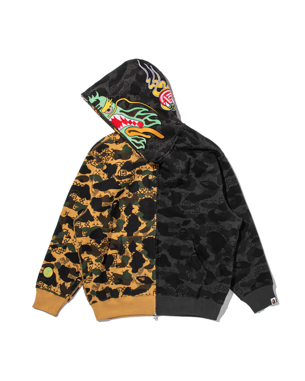BAPE X CLOT CAMO SPLIT SHARK RELAXED FIT FULL ZIP HOODIE IN BLACK