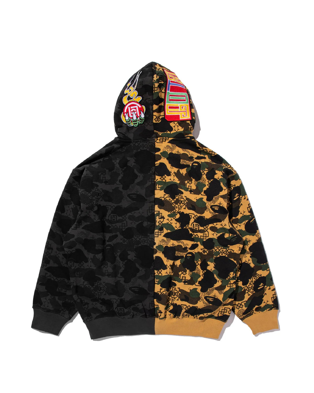 BAPE X CLOT CAMO SPLIT SHARK RELAXED FIT FULL ZIP HOODIE IN BLACK
