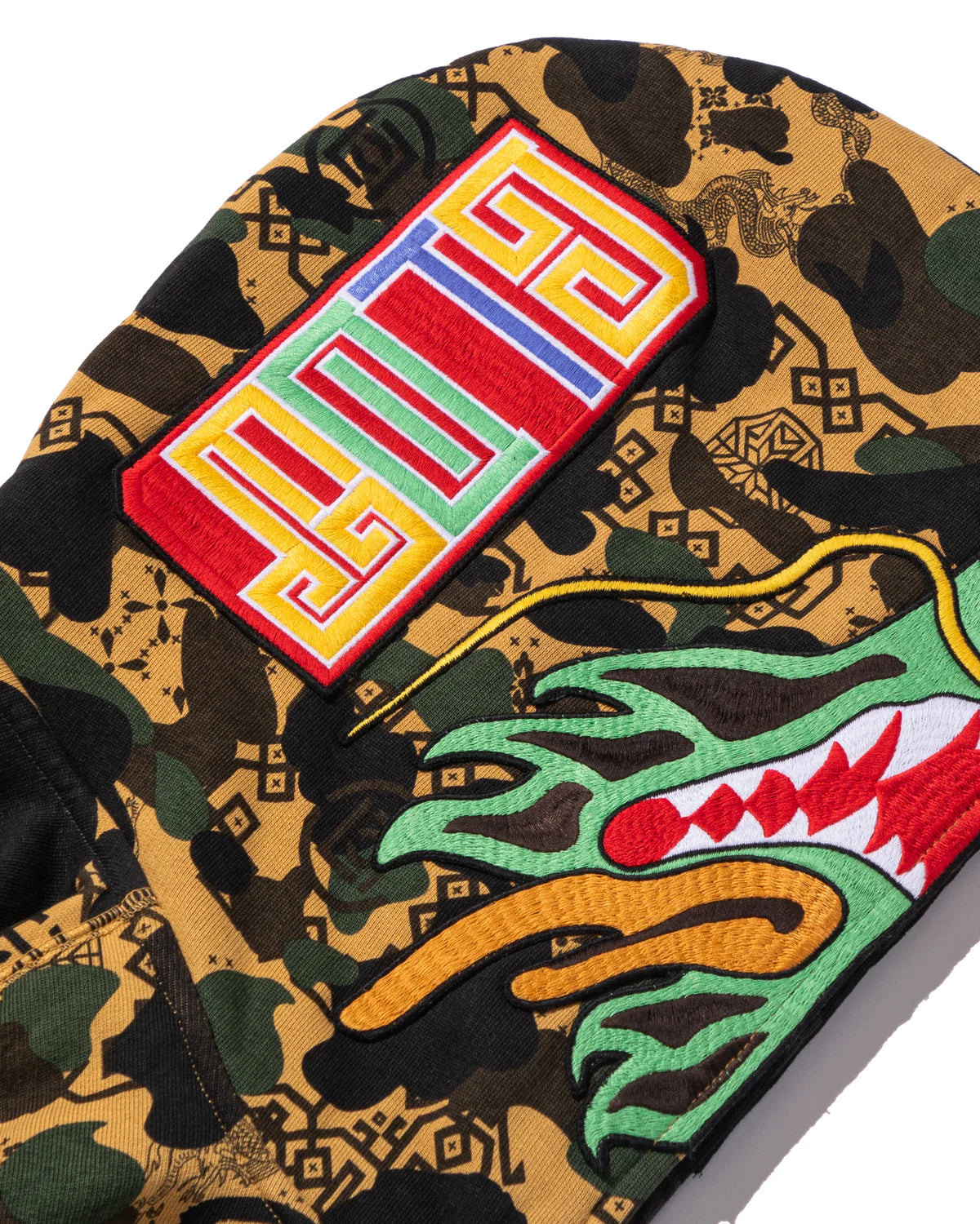 BAPE X CLOT CAMO SPLIT SHARK RELAXED FIT FULL ZIP HOODIE IN BLACK