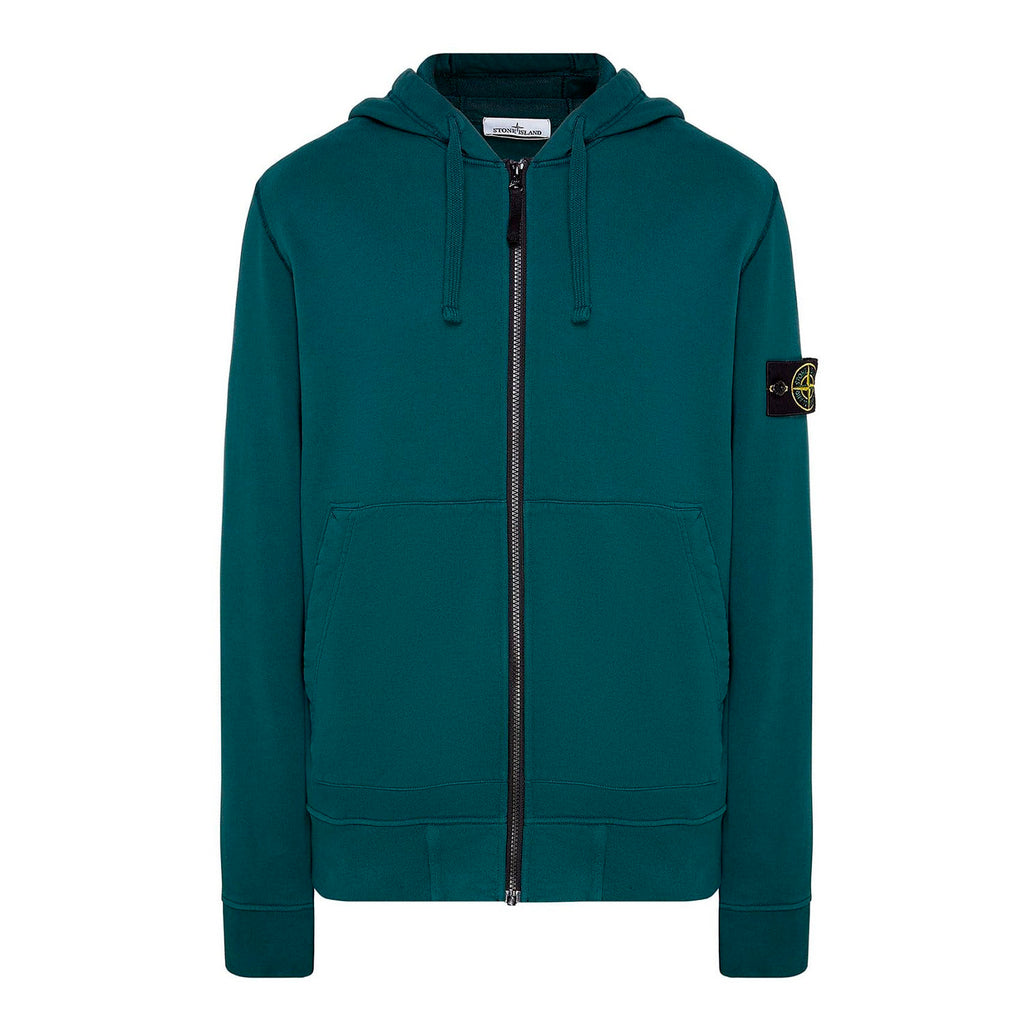 STONE ISLAND ZIP-UP HOODIE IN DARK GREEN
