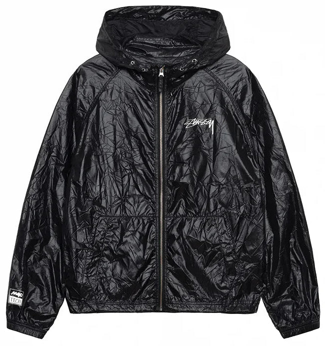 STUSSY WRINKLED NYLON BEACH SHELL JACKET BLACK