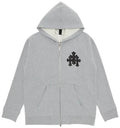 CHROME HEARTS PAPER JAM TRIPLE LEATHER CROSS ZIP UP HOODIE “GREY HEATHER”
