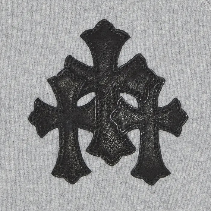 CHROME HEARTS PAPER JAM TRIPLE LEATHER CROSS ZIP UP HOODIE “GREY HEATHER”
