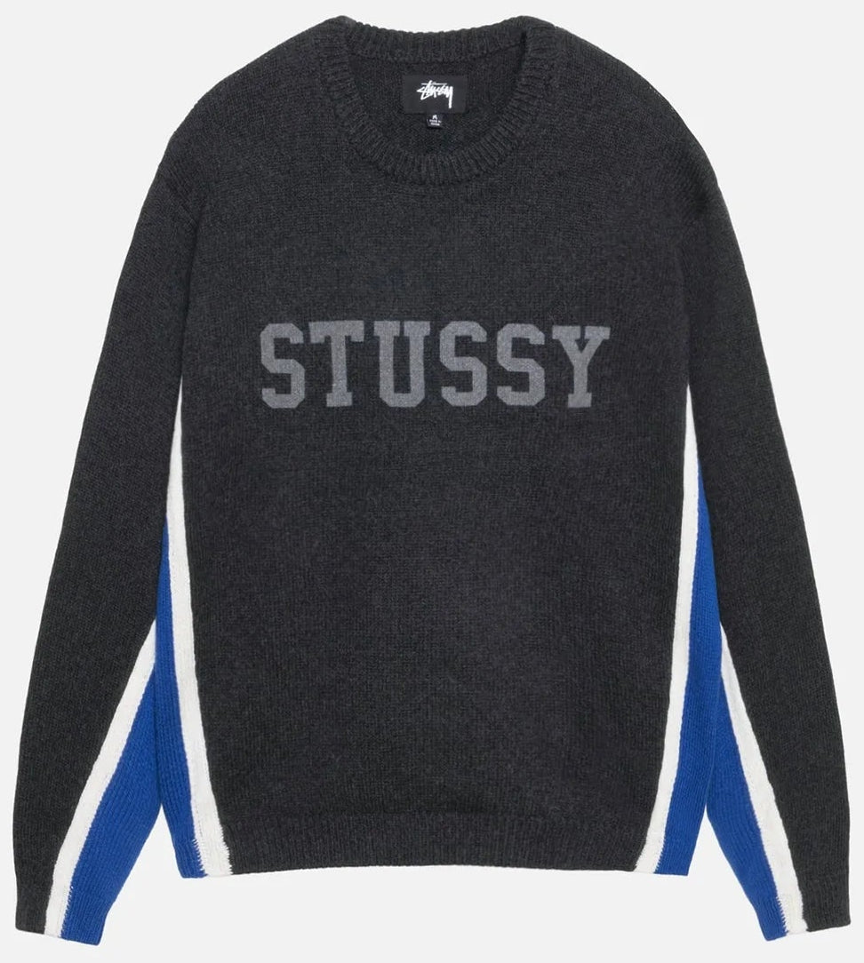 STUSSY CONTRAST STRIPE CREW CHARCOAL