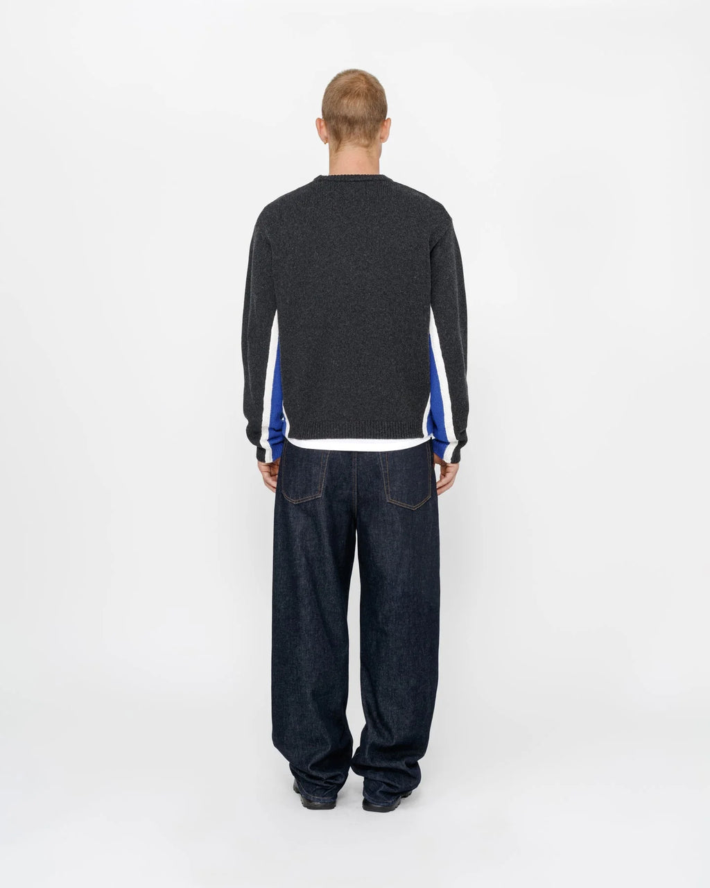 STUSSY CONTRAST STRIPE CREW CHARCOAL