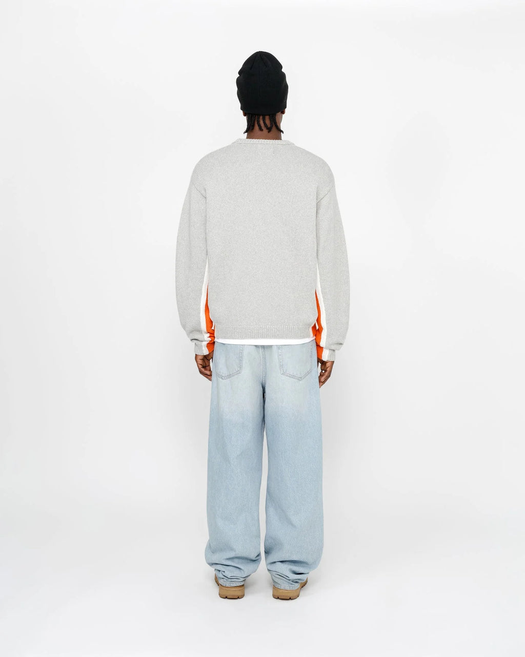 STUSSY CONTRAST STRIPE CREW HEATHER