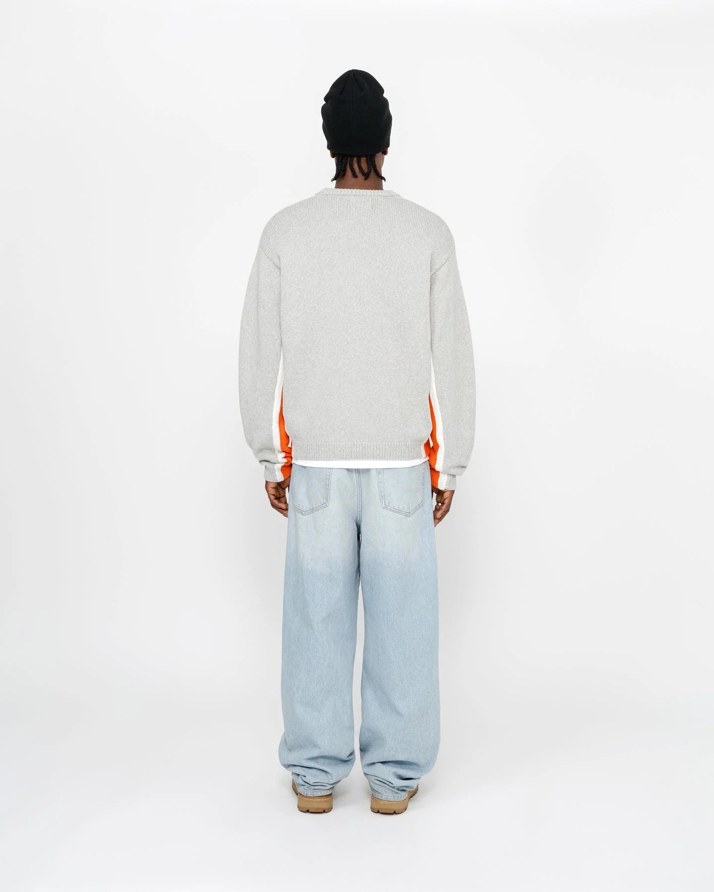 STUSSY CONTRAST STRIPE CREW HEATHER