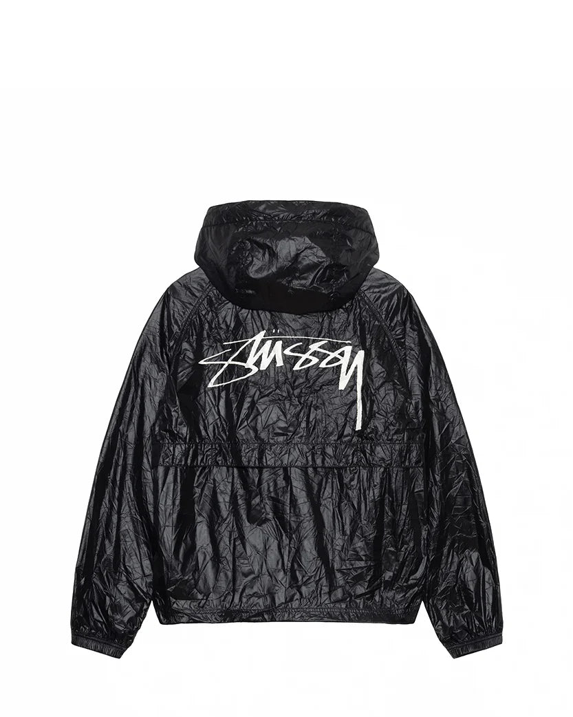 STUSSY WRINKLED NYLON BEACH SHELL JACKET BLACK