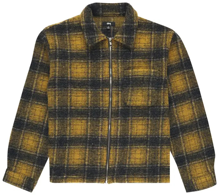 STUSSY WOOL PLAID ZIP SHIRT YELLOW