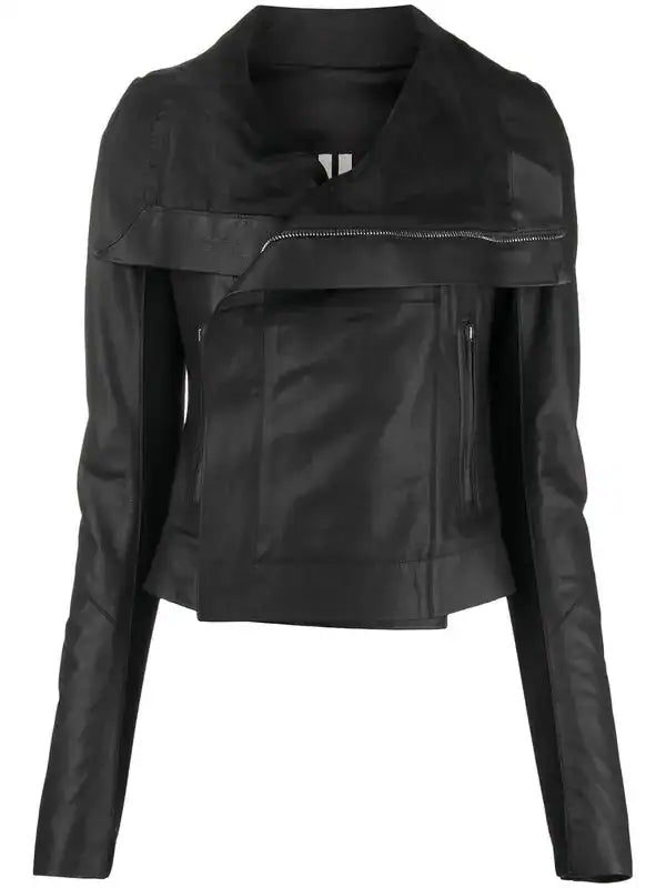 RICK OWENS ZIP-UP CROPPED LEATHER JACKET