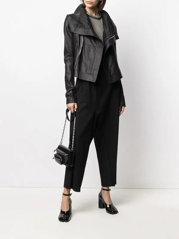RICK OWENS ZIP-UP CROPPED LEATHER JACKET