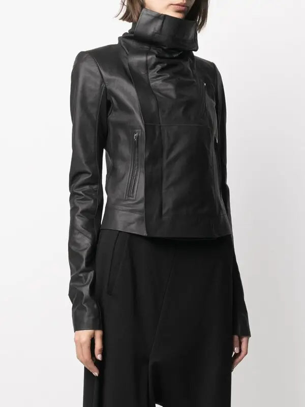 RICK OWENS ZIP-UP CROPPED LEATHER JACKET