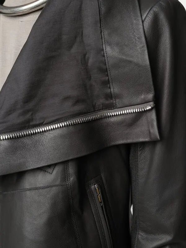 RICK OWENS ZIP-UP CROPPED LEATHER JACKET