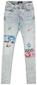 AMIRI PAJAMA ART PATCH SKINNY JEANS “BLUE”
