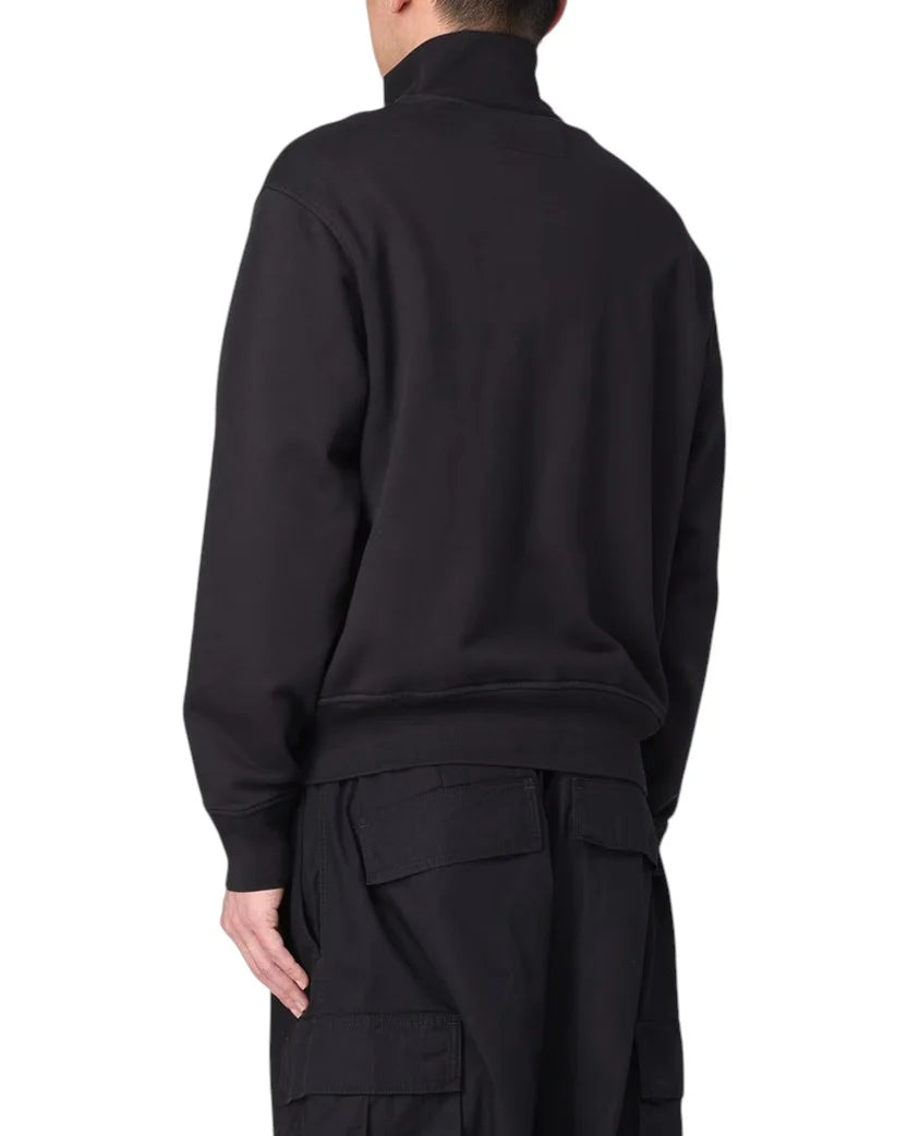 C.P. COMPANY COTTON DIAGONAL FLEECE FULL BUTTON SWEATSHIRT BLACK