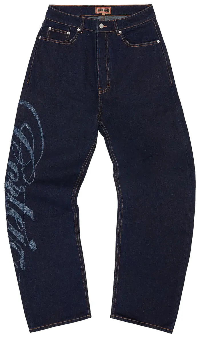CORTEIZ FRAYED DENIM BAGGY JEANS “INDIGO”