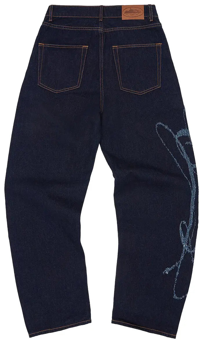 CORTEIZ FRAYED DENIM BAGGY JEANS “INDIGO”