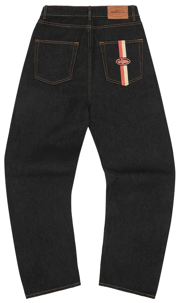 CORTEIZ DUAL STRIPE BAGGY JEANS “BLACK WASH”