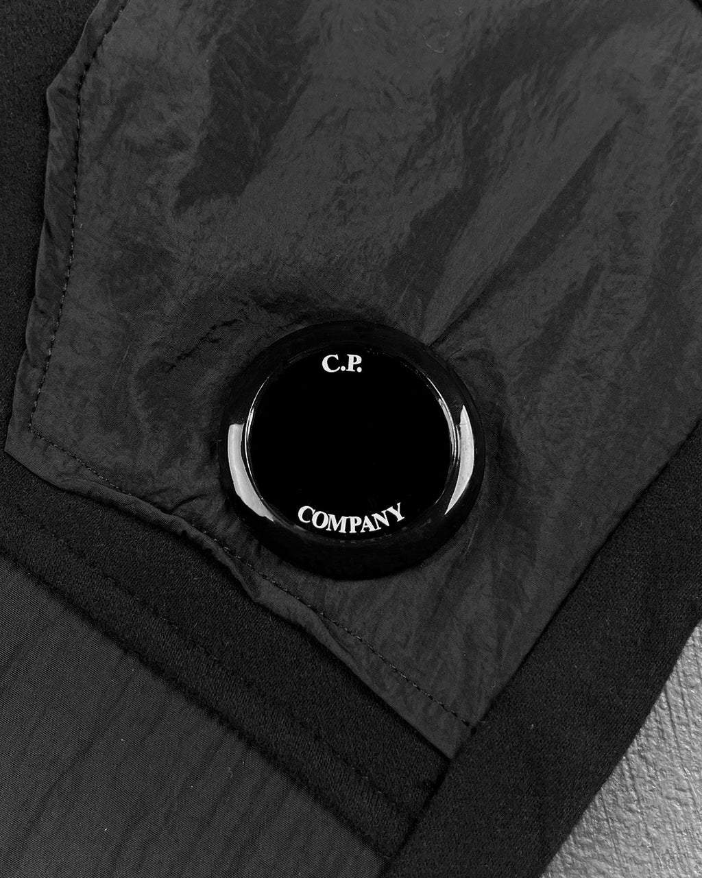 C.P. COMPANY DIAGONAL FLEECE MIXED UTILITY PANTS BLACK