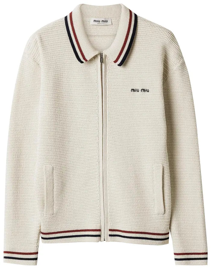 MIU MIU KNIT ZIPPER CARDIGAN “NATURAL”