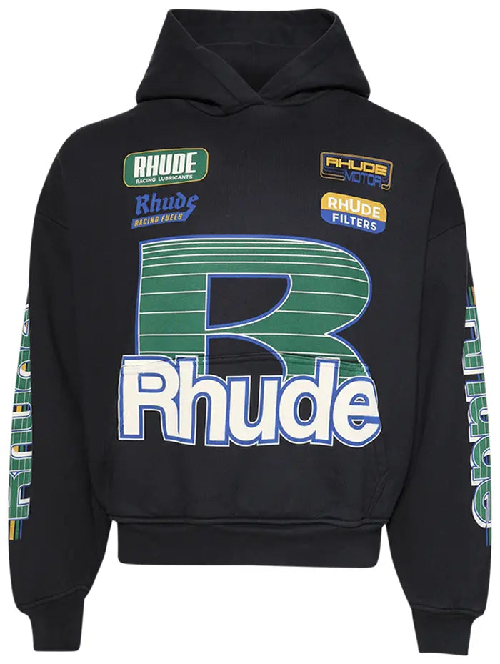 RHUDE ROADWAY RACING HOODIE VINTAGE BLACK