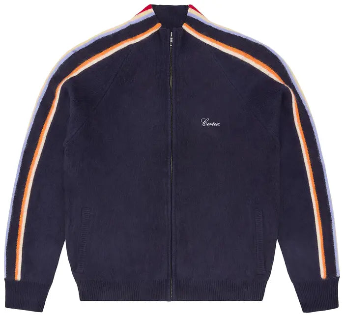 CORTEIZ MULTI STRIPE KNIT ZIP UP “NAVY”
