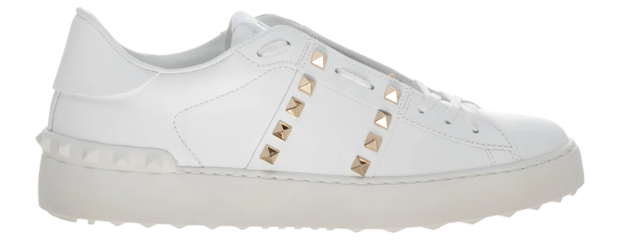 VALENTINO GARAVANI ROCKSTUD UNTITLED SNEAKER IN WHITE/GOLD