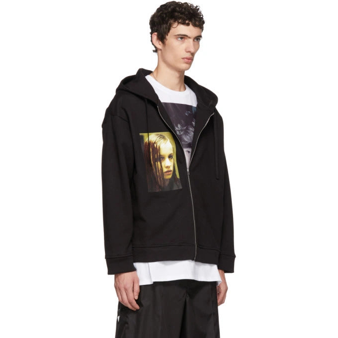 RAF SIMONS BLACK CHRISTIANE F. WET HAIR ZIP HOODIE