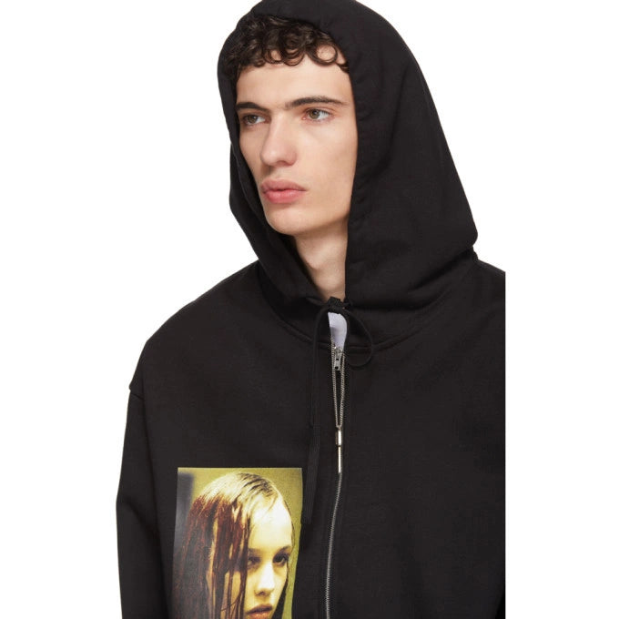 RAF SIMONS BLACK CHRISTIANE F. WET HAIR ZIP HOODIE
