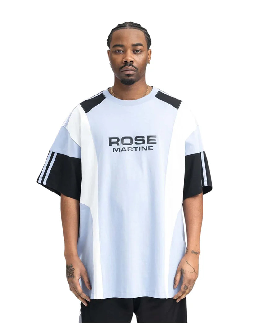 MARTINE ROSE OVERSIZED PANELLED T-SHIRT BLUE