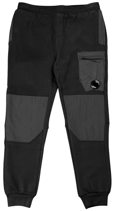 C.P. COMPANY DIAGONAL FLEECE MIXED UTILITY PANTS BLACK